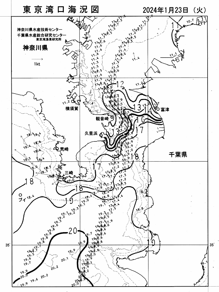 海況図, 東京湾口海況図 検索結果, (水温分布 等を図示)