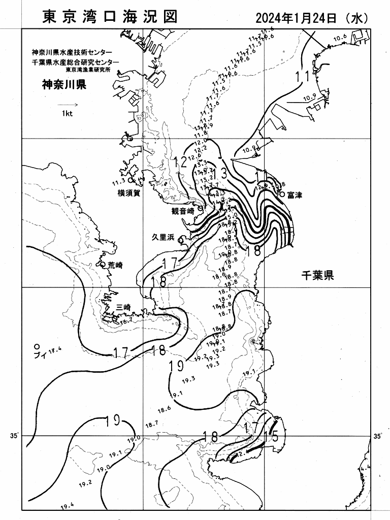 海況図, 東京湾口海況図 検索結果, (水温分布 等を図示)