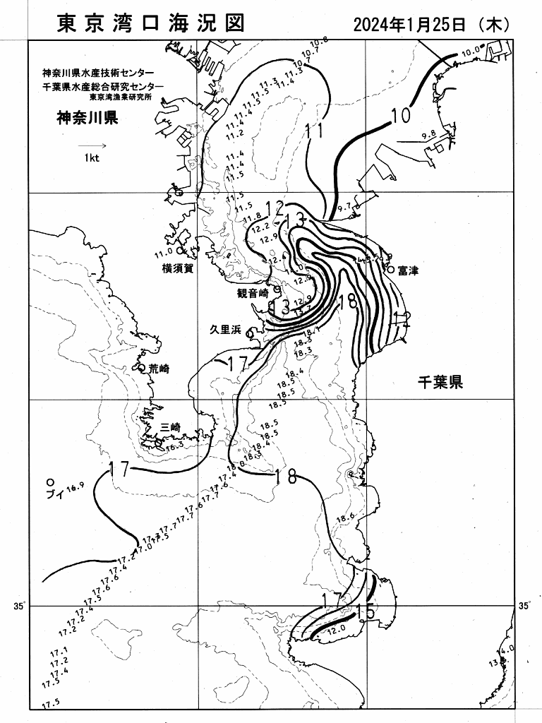 海況図, 東京湾口海況図 検索結果, (水温分布 等を図示)