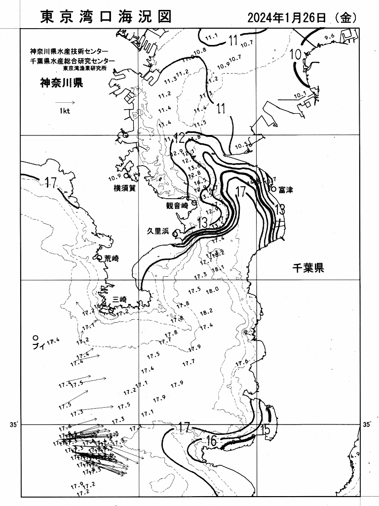 海況図, 東京湾口海況図 検索結果, (水温分布 等を図示)