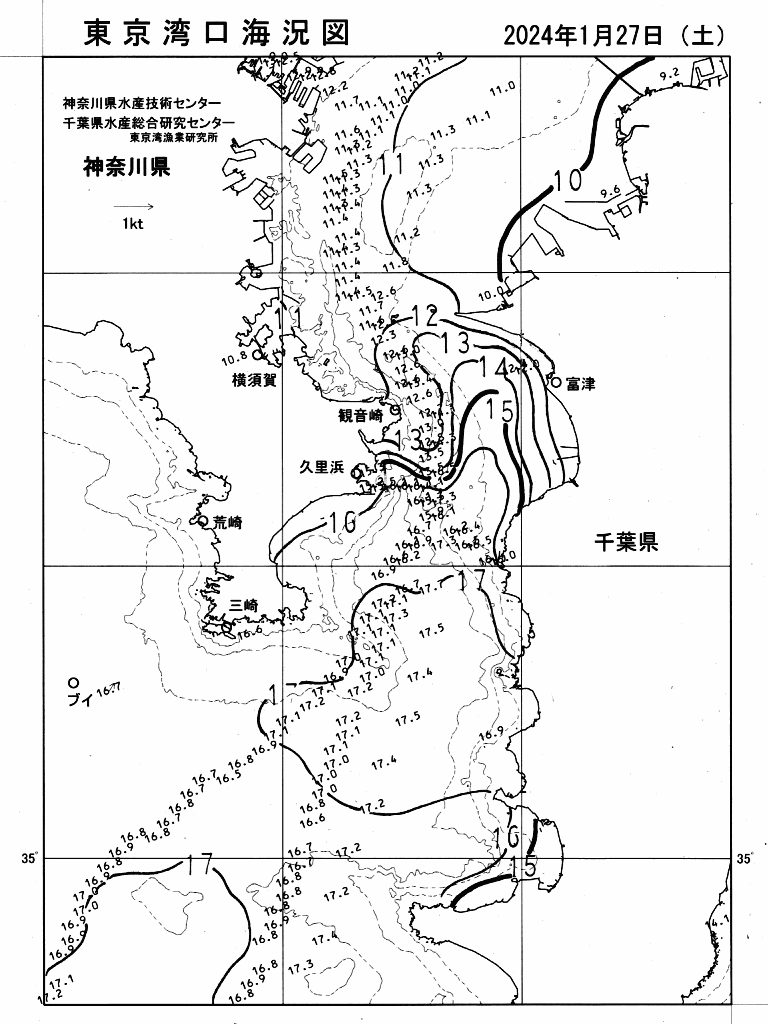 海況図, 東京湾口海況図 検索結果, (水温分布 等を図示)