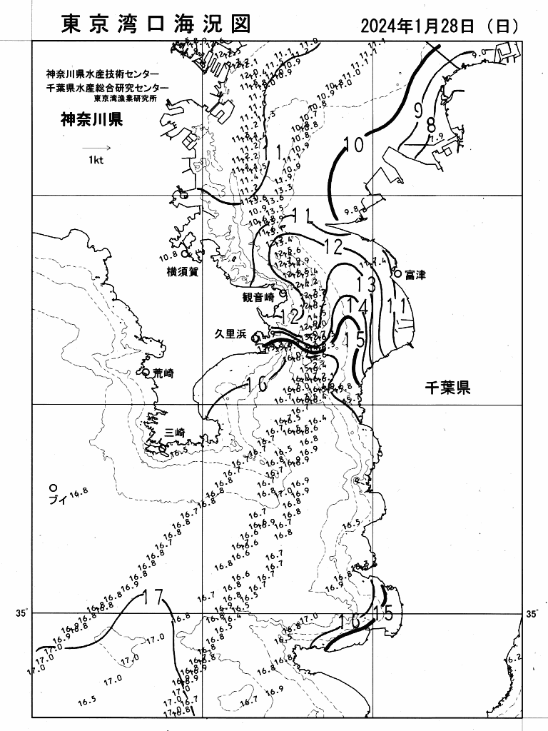海況図, 東京湾口海況図 検索結果, (水温分布 等を図示)
