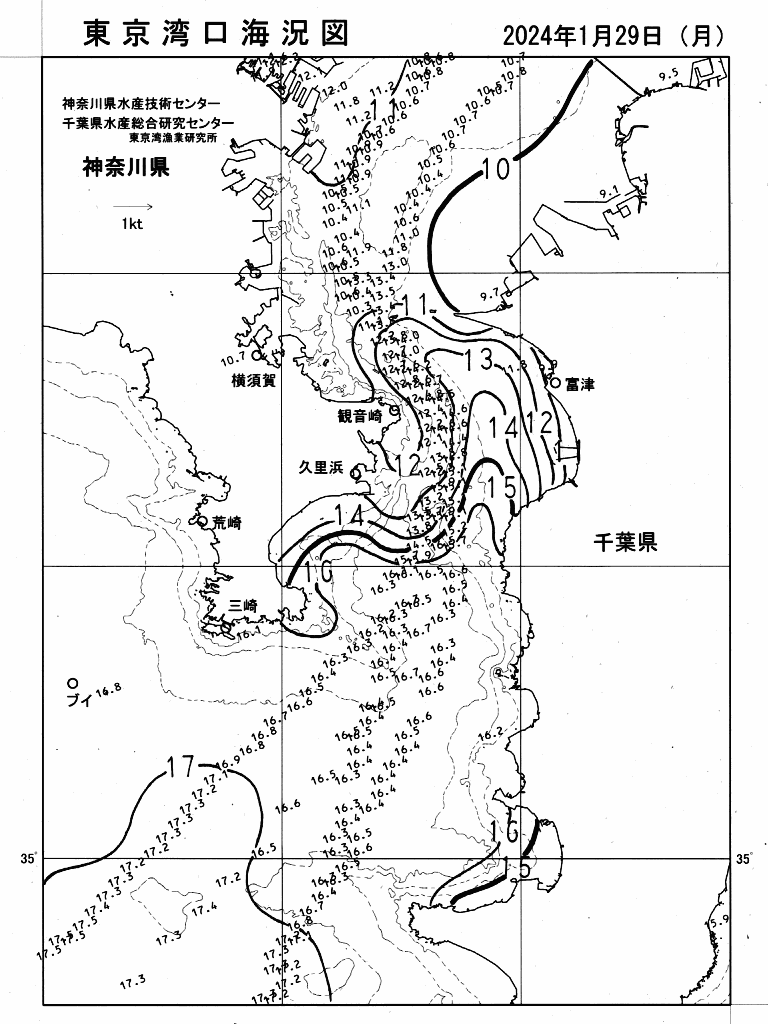 海況図, 東京湾口海況図 検索結果, (水温分布 等を図示)