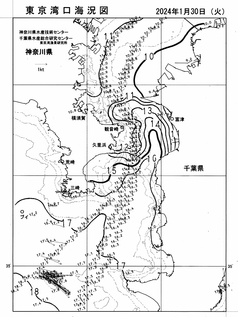 海況図, 東京湾口海況図 検索結果, (水温分布 等を図示)