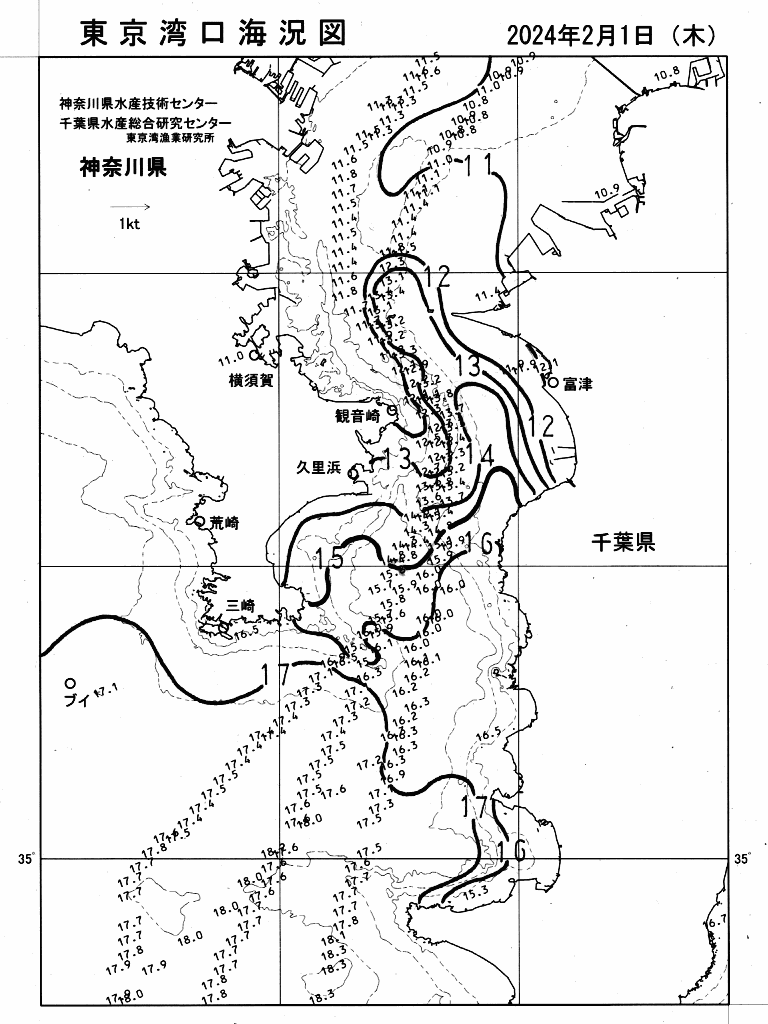 海況図, 東京湾口海況図 検索結果, (水温分布 等を図示)