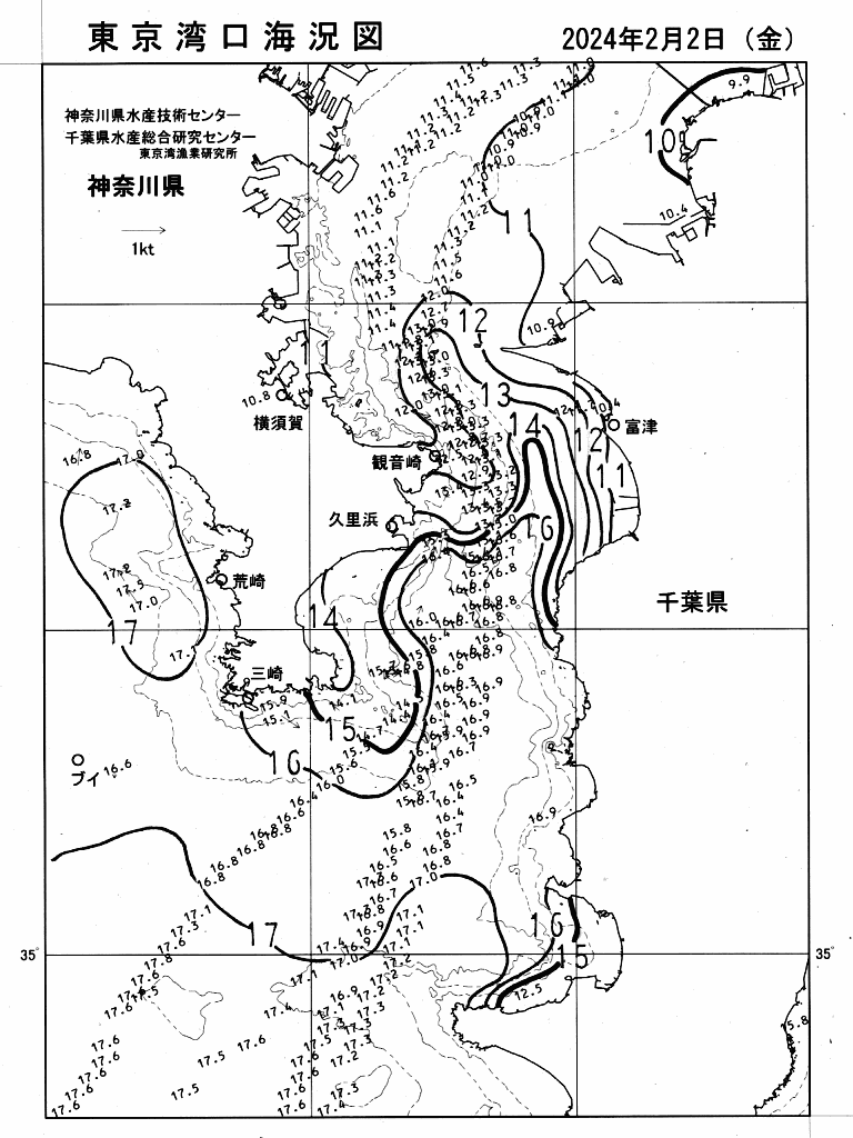 海況図, 東京湾口海況図 検索結果, (水温分布 等を図示)