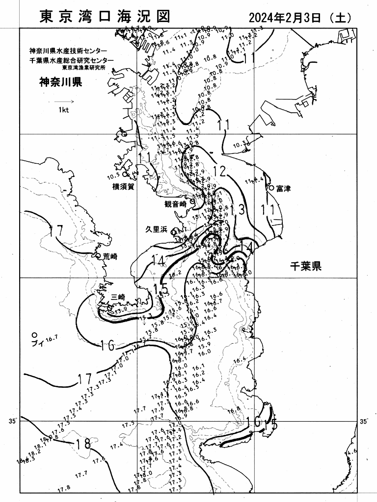 海況図, 東京湾口海況図 検索結果, (水温分布 等を図示)