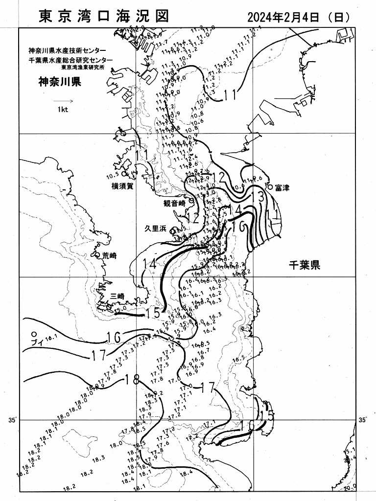 海況図, 東京湾口海況図 検索結果, (水温分布 等を図示)