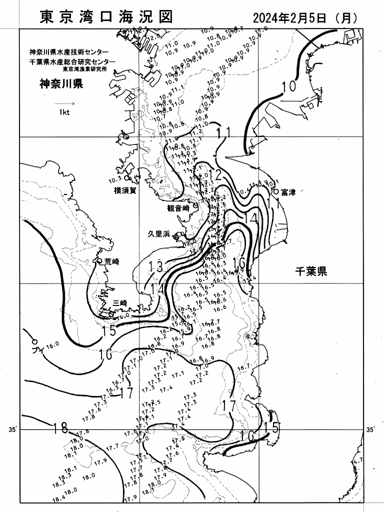 海況図, 東京湾口海況図 検索結果, (水温分布 等を図示)