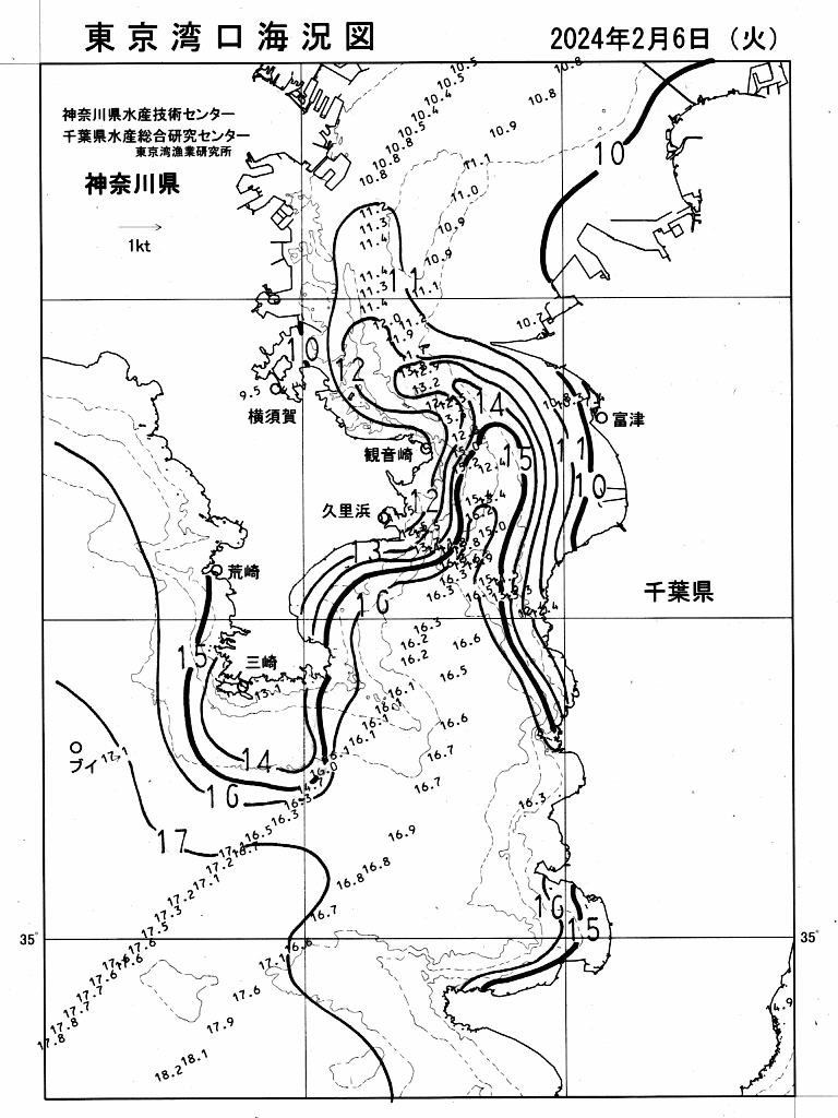 海況図, 東京湾口海況図 検索結果, (水温分布 等を図示)