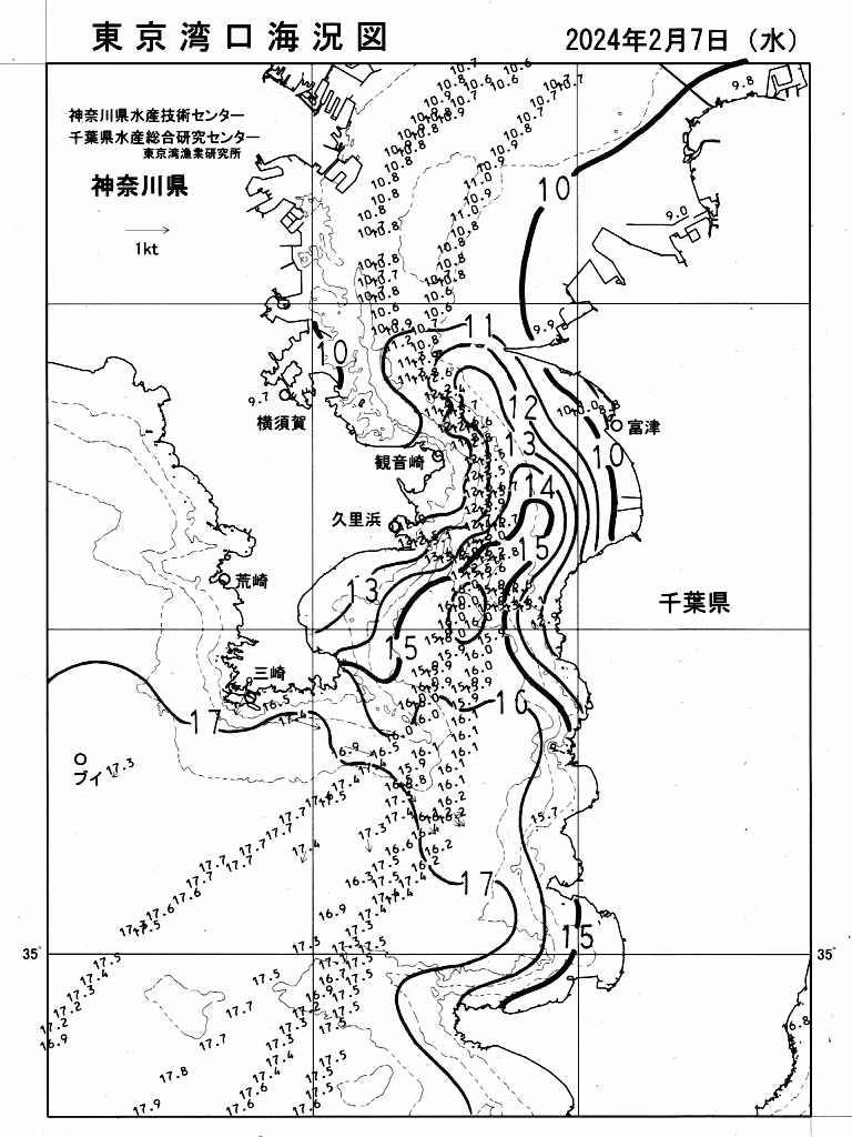海況図, 東京湾口海況図 検索結果, (水温分布 等を図示)