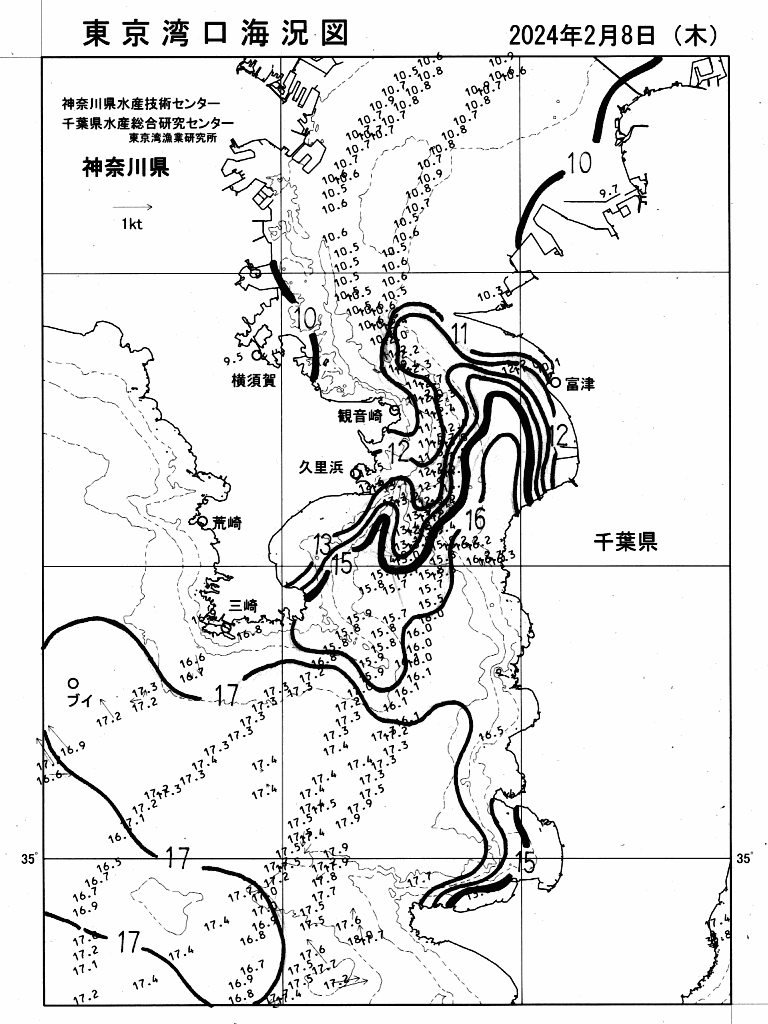 海況図, 東京湾口海況図 検索結果, (水温分布 等を図示)