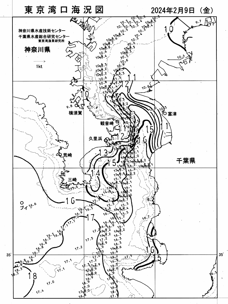 海況図, 東京湾口海況図 検索結果, (水温分布 等を図示)