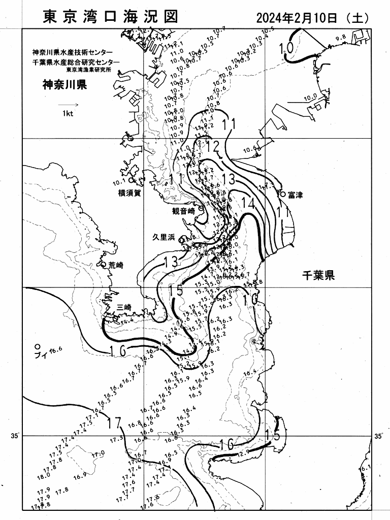 海況図, 東京湾口海況図 検索結果, (水温分布 等を図示)