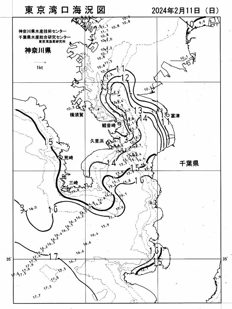 海況図, 東京湾口海況図 検索結果, (水温分布 等を図示)