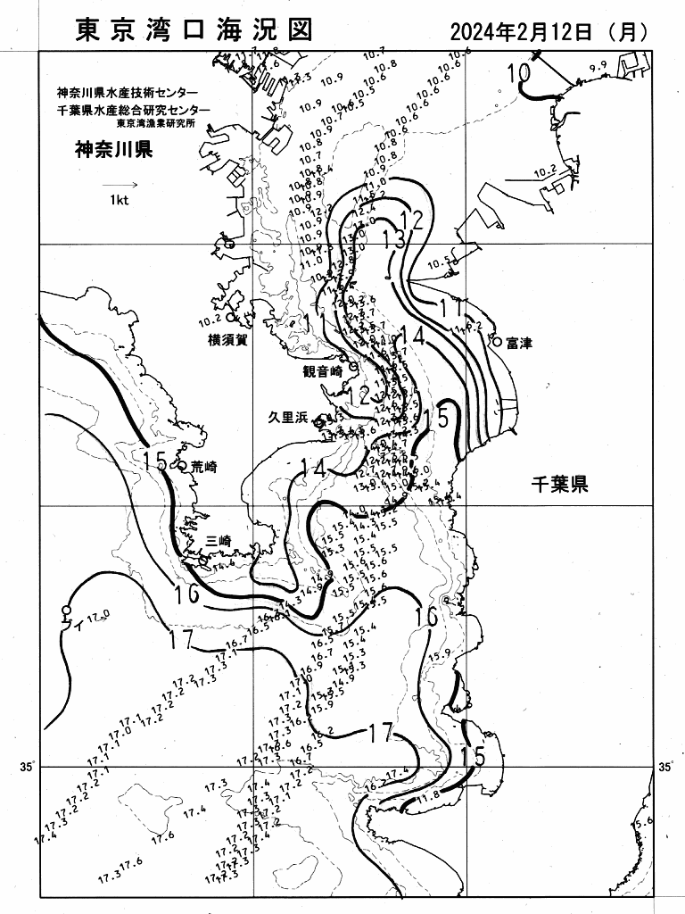 海況図, 東京湾口海況図 検索結果, (水温分布 等を図示)