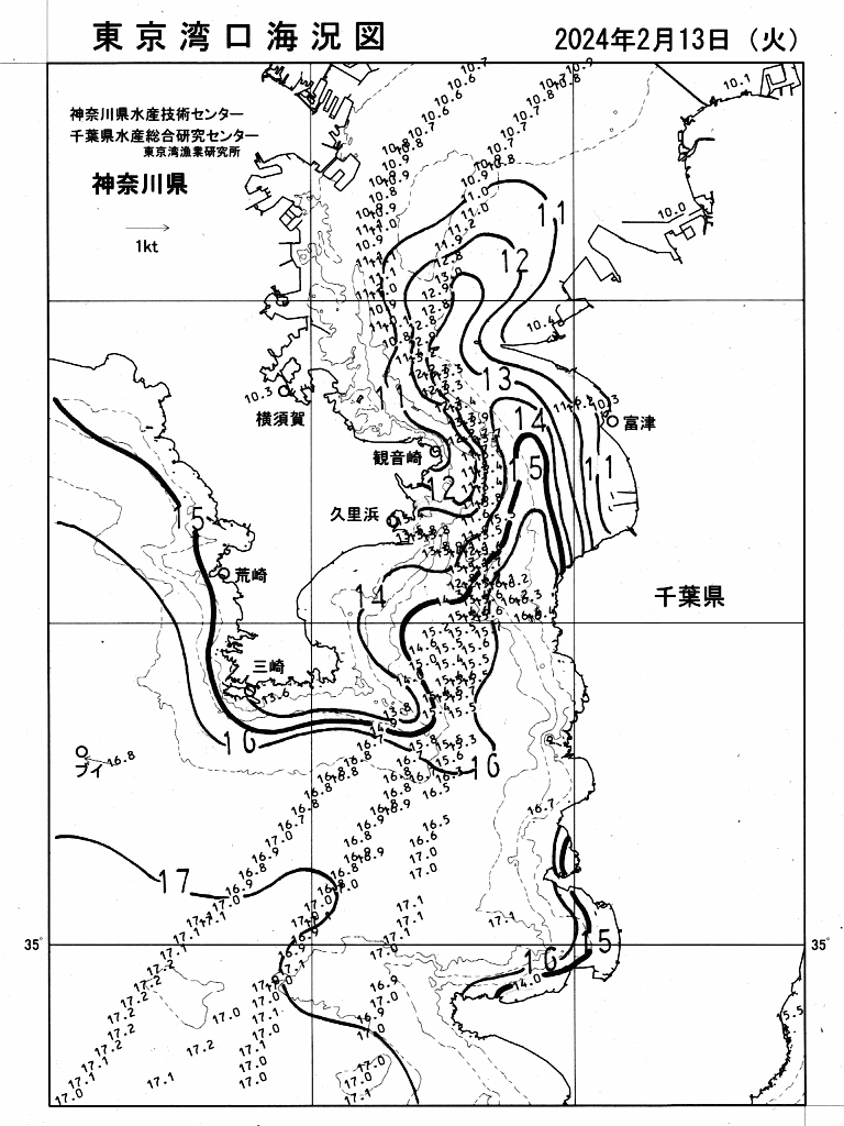 海況図, 東京湾口海況図 検索結果, (水温分布 等を図示)