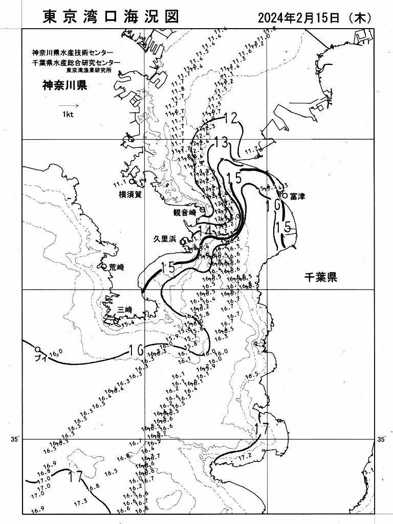 海況図, 東京湾口海況図 検索結果, (水温分布 等を図示)
