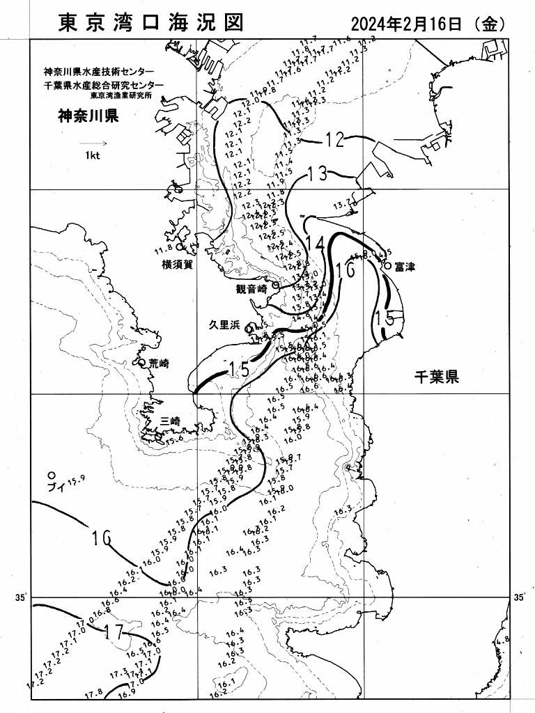 海況図, 東京湾口海況図 検索結果, (水温分布 等を図示)