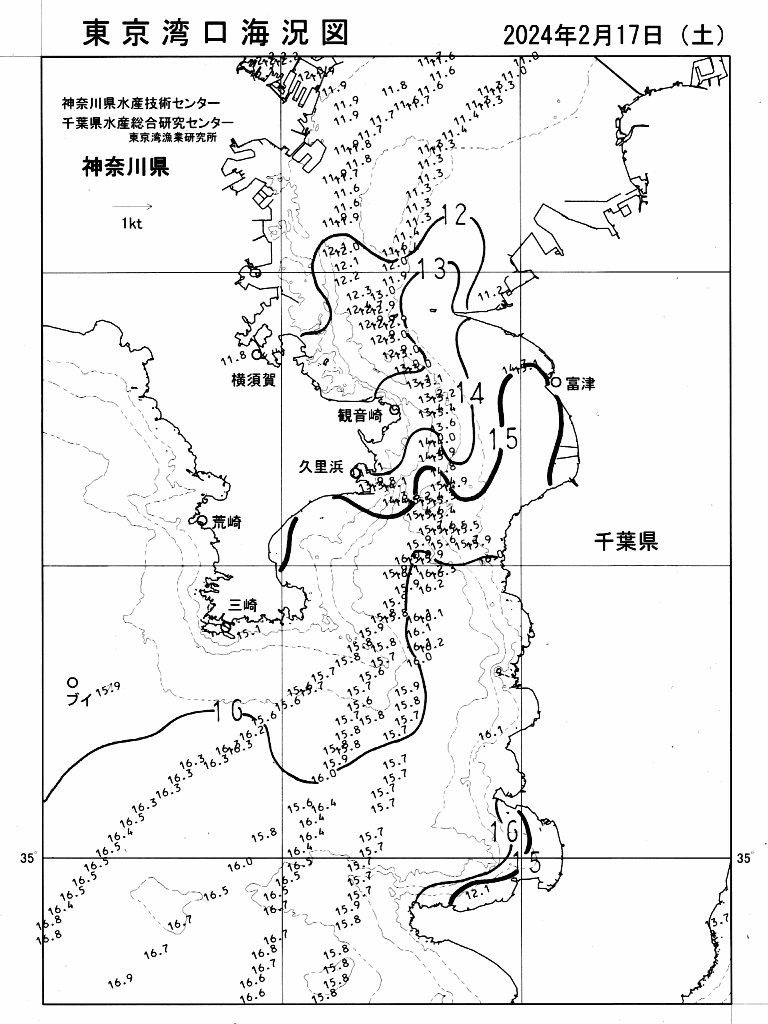 海況図, 東京湾口海況図 検索結果, (水温分布 等を図示)
