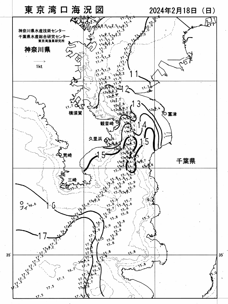 海況図, 東京湾口海況図 検索結果, (水温分布 等を図示)