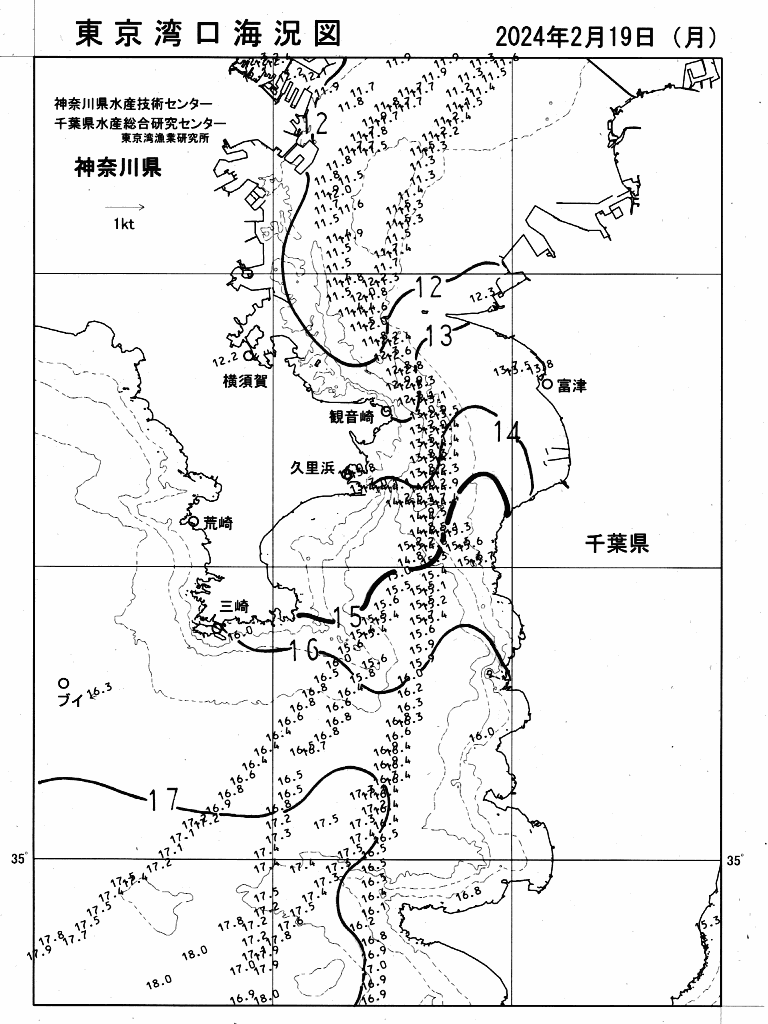 海況図, 東京湾口海況図 検索結果, (水温分布 等を図示)