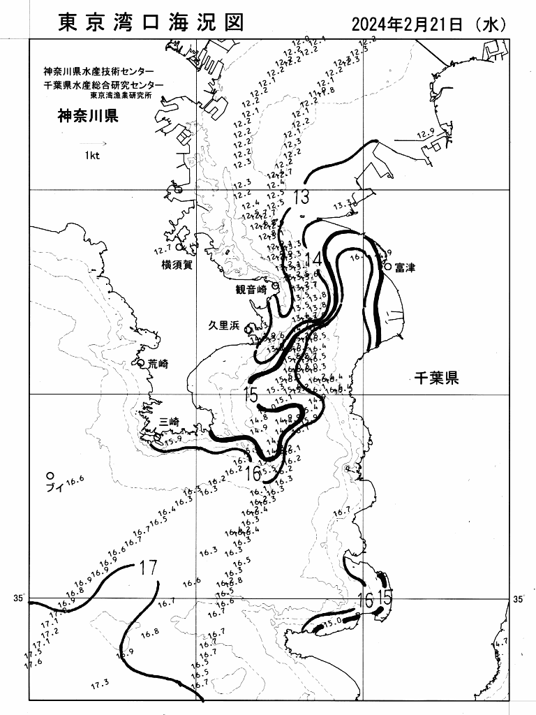 海況図, 東京湾口海況図 検索結果, (水温分布 等を図示)