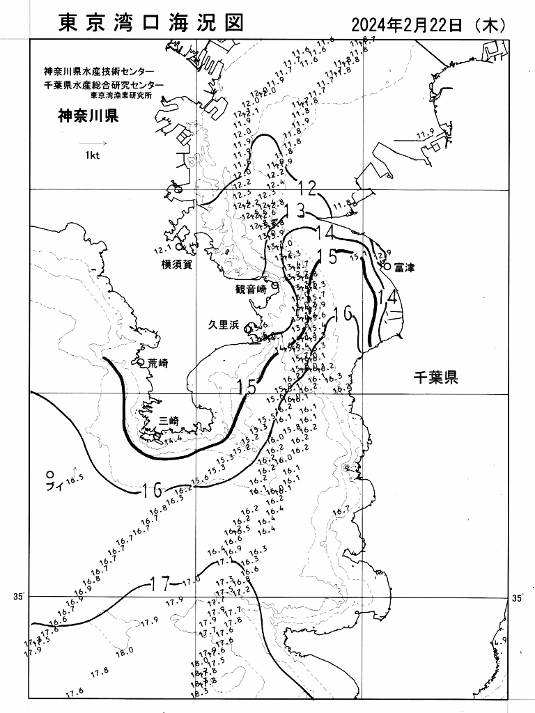 海況図, 東京湾口海況図 検索結果, (水温分布 等を図示)
