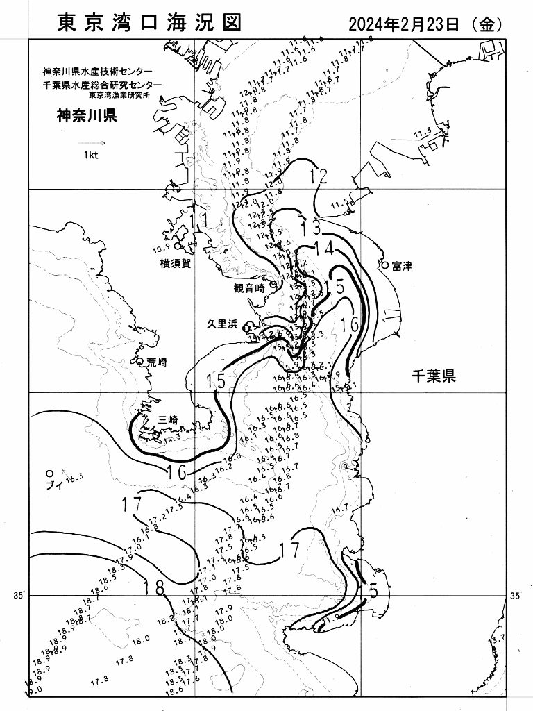 海況図, 東京湾口海況図 検索結果, (水温分布 等を図示)