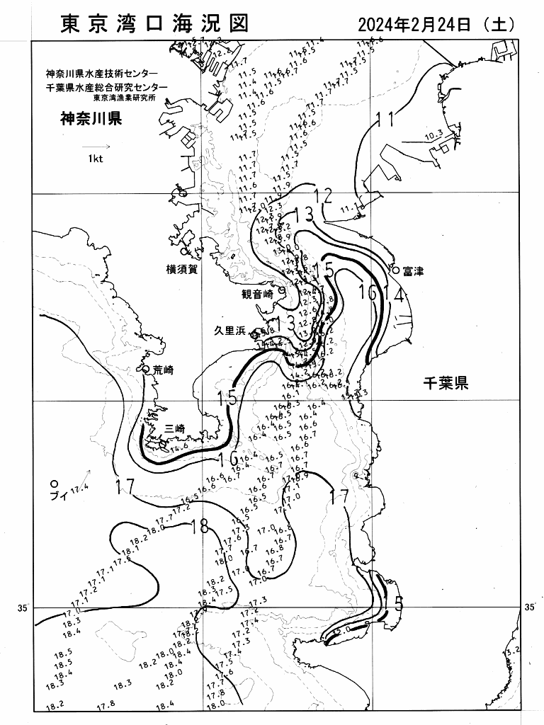 海況図, 東京湾口海況図 検索結果, (水温分布 等を図示)