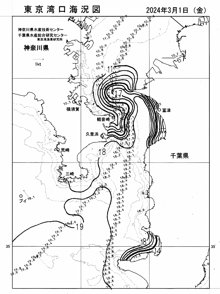 海況図, 東京湾口海況図 検索結果, (水温分布 等を図示)