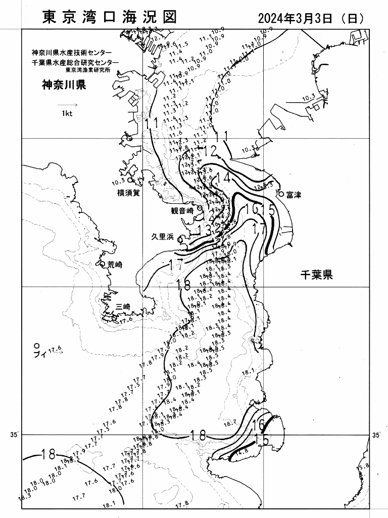 海況図, 東京湾口海況図 検索結果, (水温分布 等を図示)