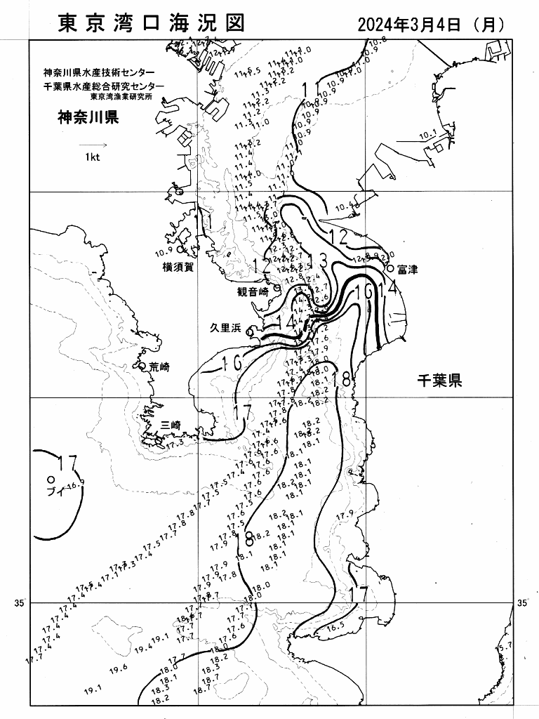 海況図, 東京湾口海況図 検索結果, (水温分布 等を図示)