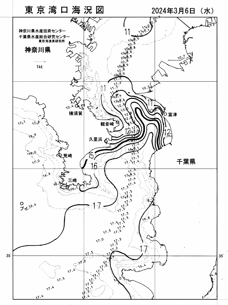 海況図, 東京湾口海況図 検索結果, (水温分布 等を図示)