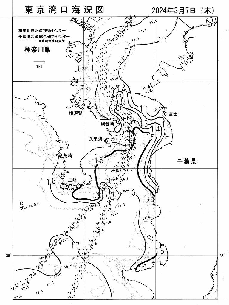 海況図, 東京湾口海況図 検索結果, (水温分布 等を図示)
