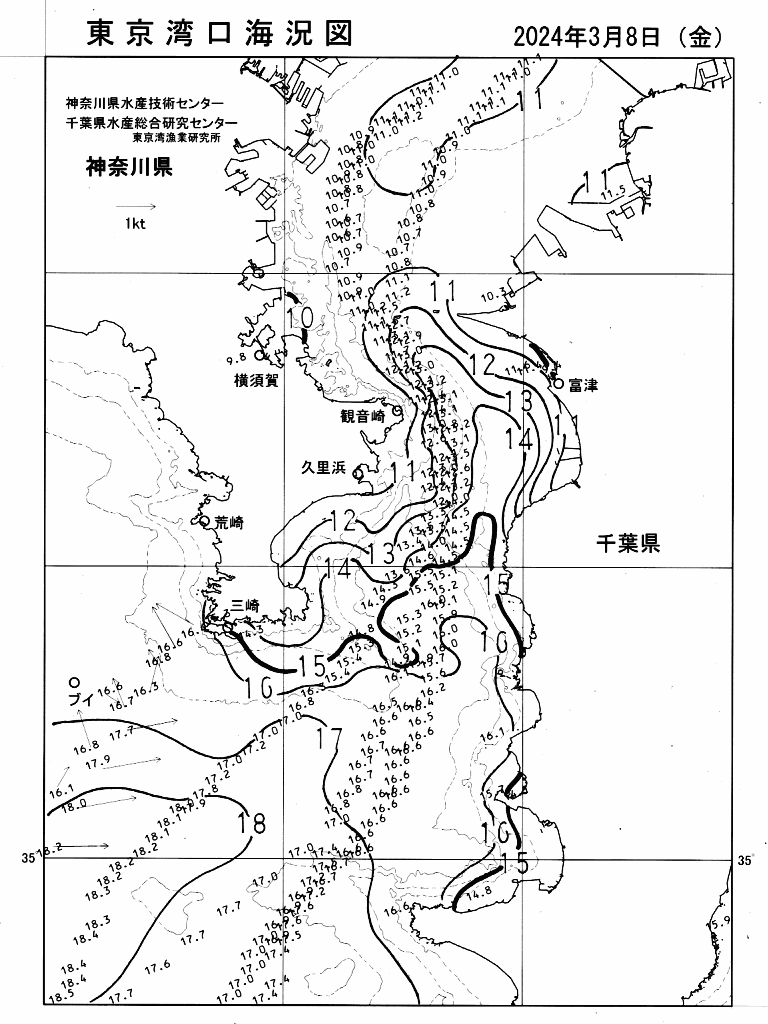 海況図, 東京湾口海況図 検索結果, (水温分布 等を図示)