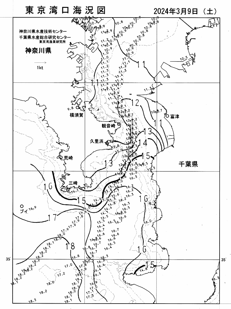 海況図, 東京湾口海況図 検索結果, (水温分布 等を図示)