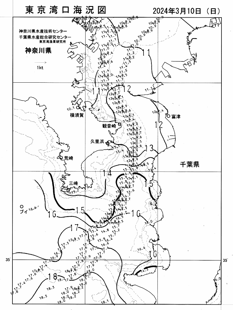 海況図, 東京湾口海況図 検索結果, (水温分布 等を図示)