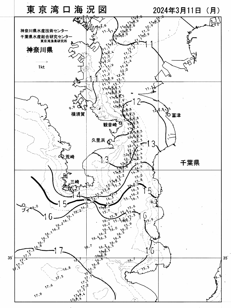 海況図, 東京湾口海況図 検索結果, (水温分布 等を図示)