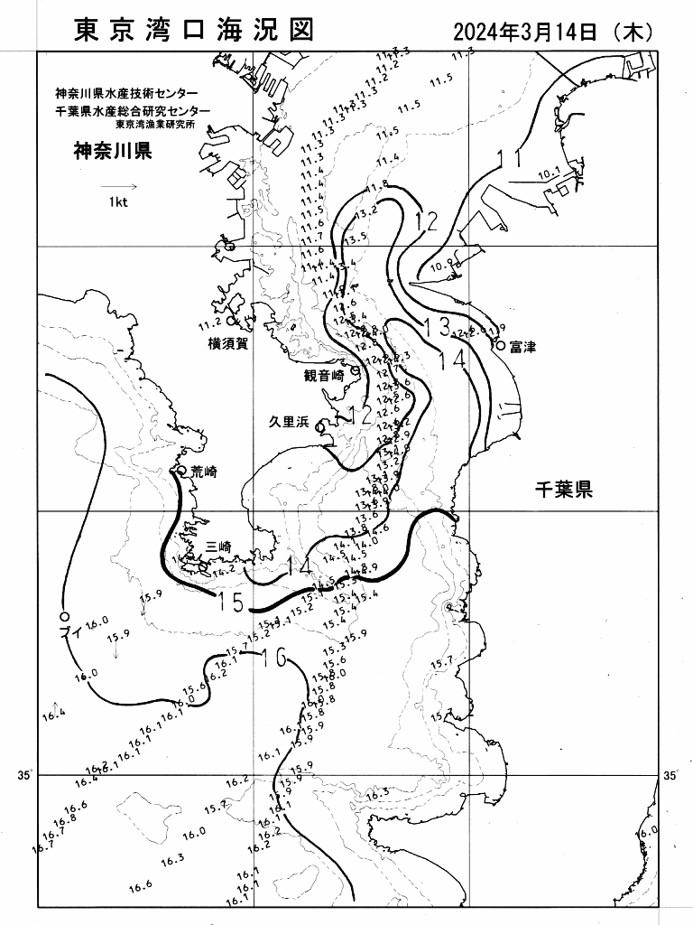 海況図, 東京湾口海況図 検索結果, (水温分布 等を図示)