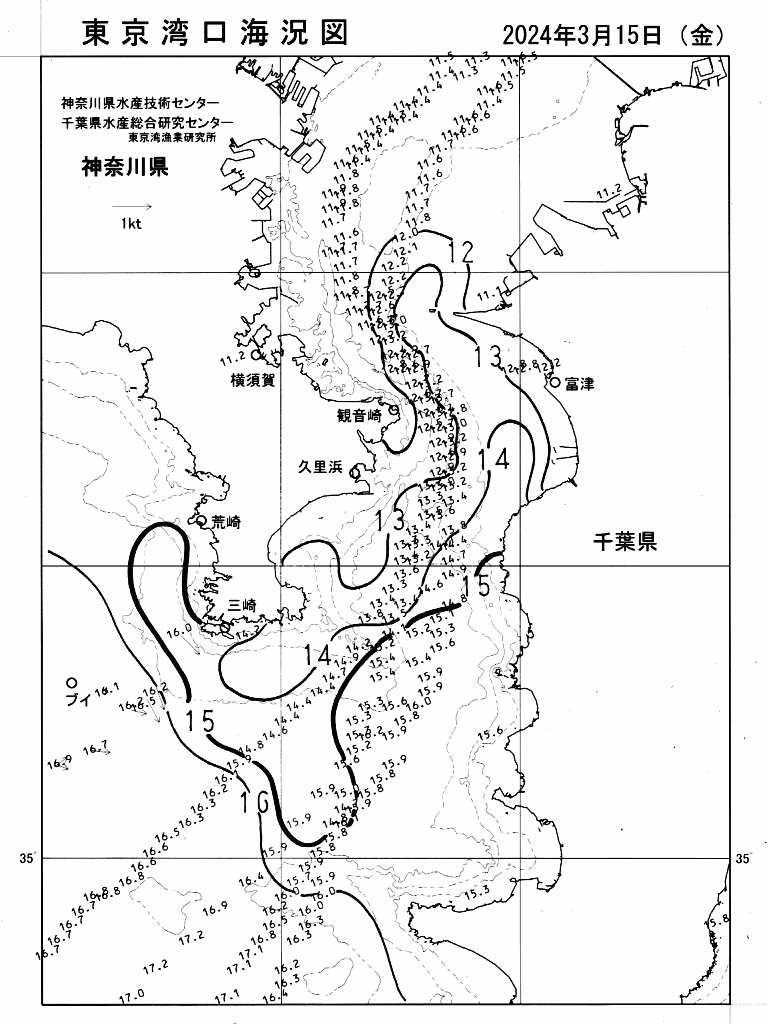 海況図, 東京湾口海況図 検索結果, (水温分布 等を図示)