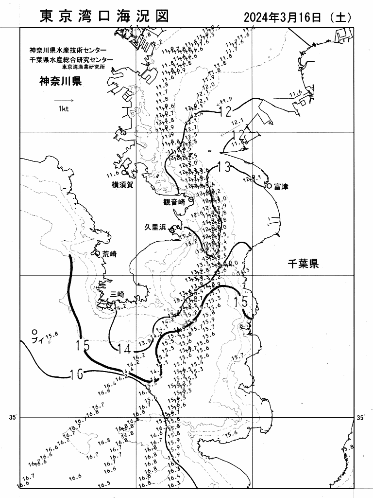 海況図, 東京湾口海況図 検索結果, (水温分布 等を図示)