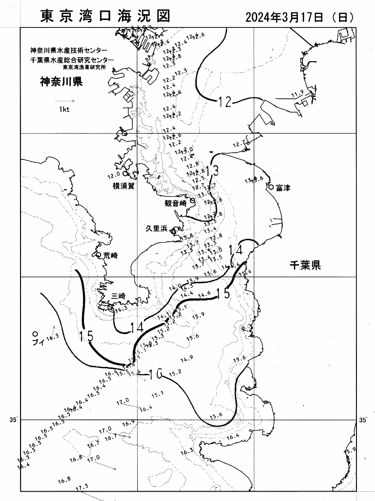 海況図, 東京湾口海況図 検索結果, (水温分布 等を図示)