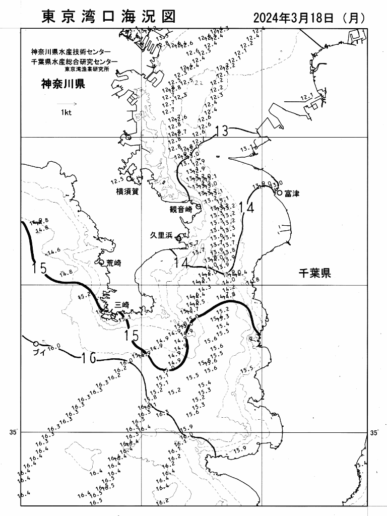 海況図, 東京湾口海況図 検索結果, (水温分布 等を図示)