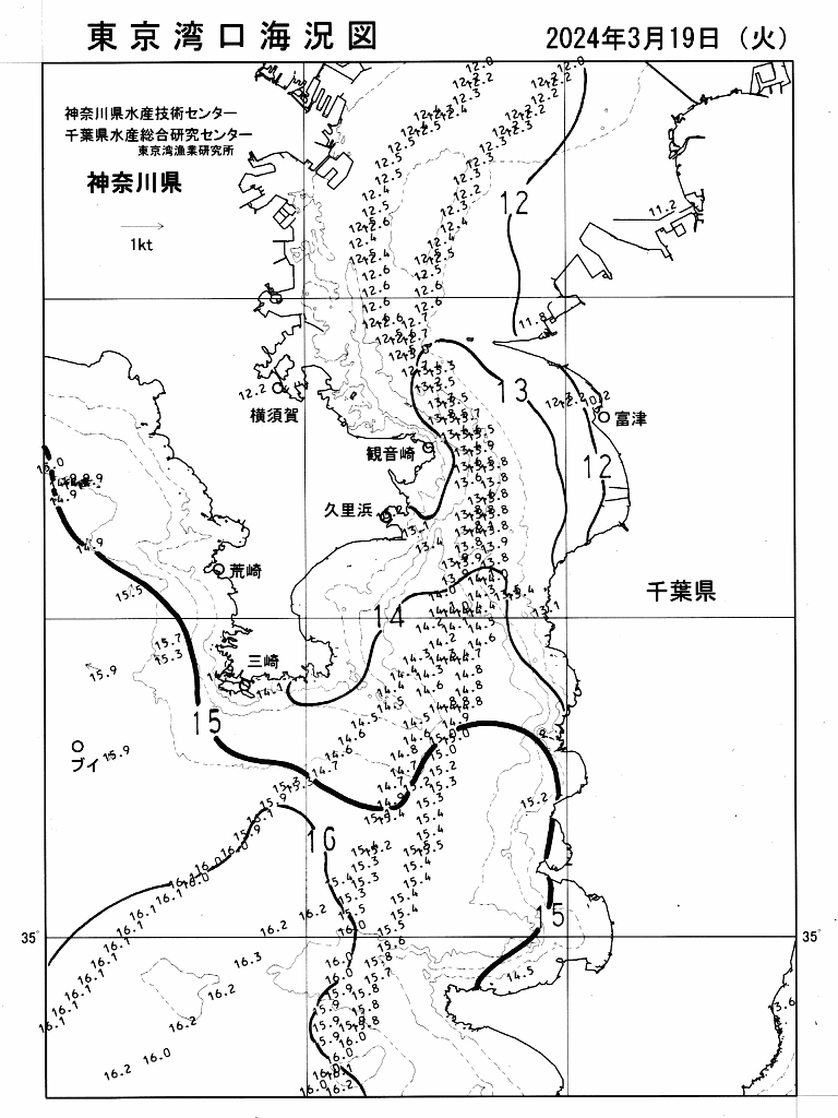 海況図, 東京湾口海況図 検索結果, (水温分布 等を図示)