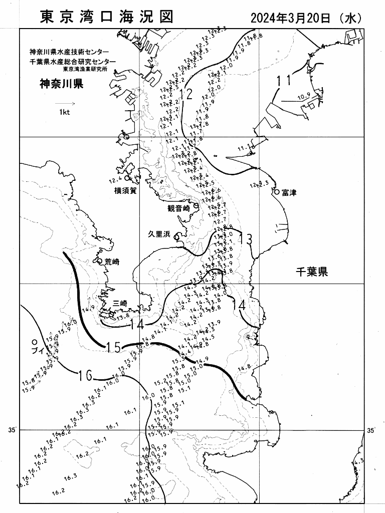 海況図, 東京湾口海況図 検索結果, (水温分布 等を図示)