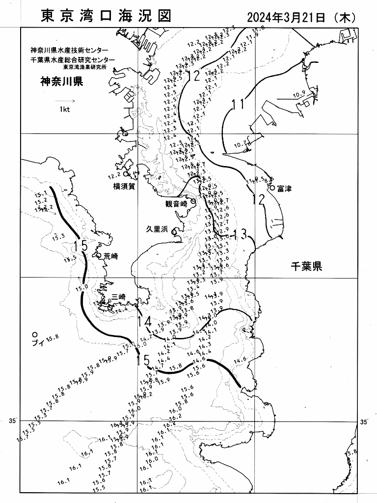 海況図, 東京湾口海況図 検索結果, (水温分布 等を図示)