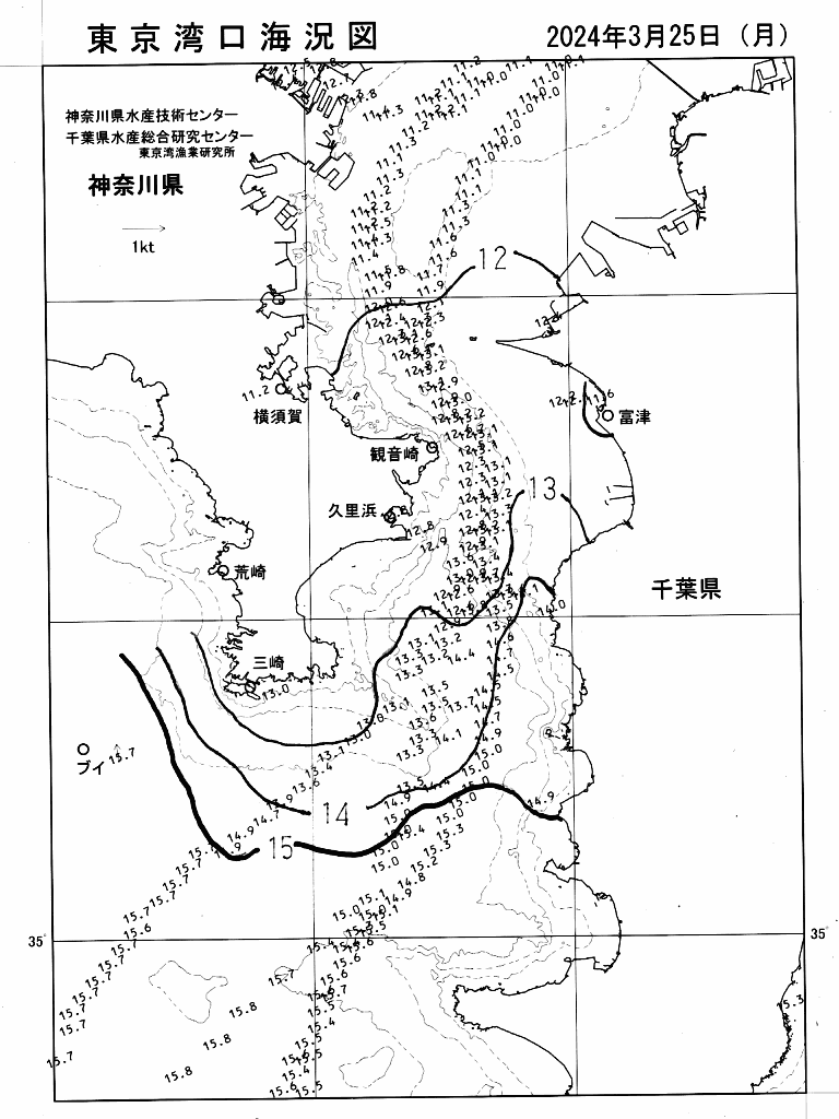 海況図, 東京湾口海況図 検索結果, (水温分布 等を図示)