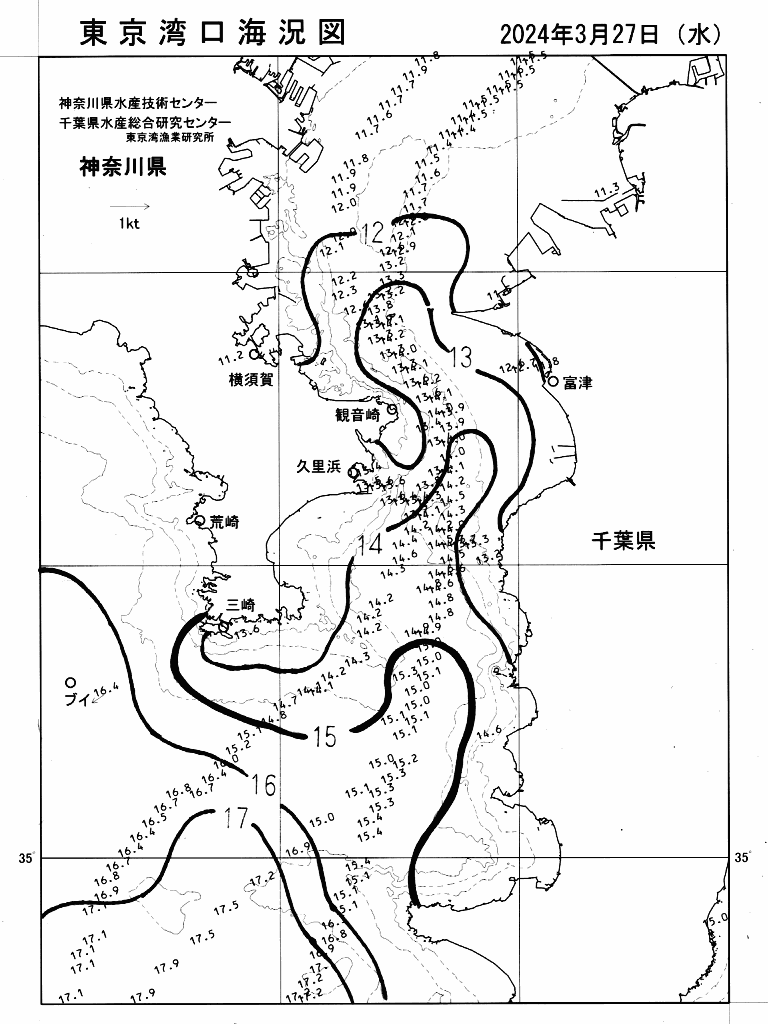 海況図, 東京湾口海況図 検索結果, (水温分布 等を図示)