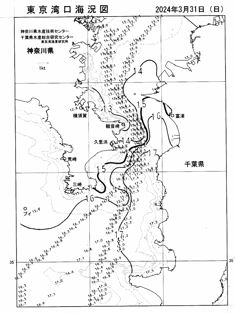 海況図, 東京湾口海況図 検索結果, (水温分布 等を図示)